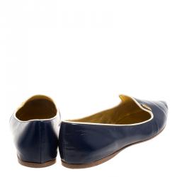 Pre Owned Prada Blue Saffiano Leather Pointed Toe Flat Smoking Slippers Size 38