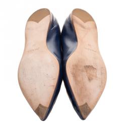 Pre Owned Prada Blue Saffiano Leather Pointed Toe Flat Smoking Slippers Size 38