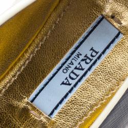 Pre Owned Prada Blue Saffiano Leather Pointed Toe Flat Smoking Slippers Size 38