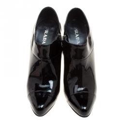 Pre Owned Prada Black Patent Leather Ankle Boots Size 39