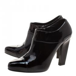 Pre Owned Prada Black Patent Leather Ankle Boots Size 39