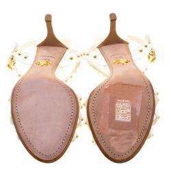 Pre Owned Prada White Studded Leather Strappy Sandals Size 39.5