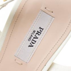 Pre Owned Prada White Studded Leather Strappy Sandals Size 39.5