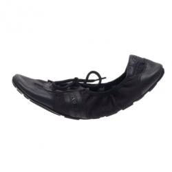 Pre Owned صندل برادا سبورت جلد أسود برباط باليرينا فلات مقاس 40