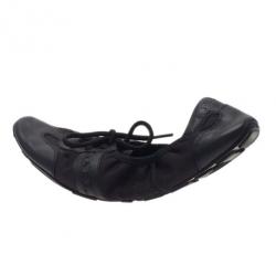 Pre Owned صندل برادا سبورت جلد أسود برباط باليرينا فلات مقاس 40