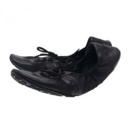 Pre Owned صندل برادا سبورت جلد أسود برباط باليرينا فلات مقاس 40