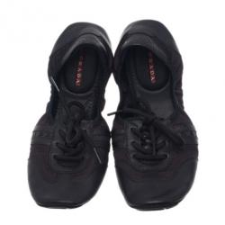 Pre Owned صندل برادا سبورت جلد أسود برباط باليرينا فلات مقاس 40