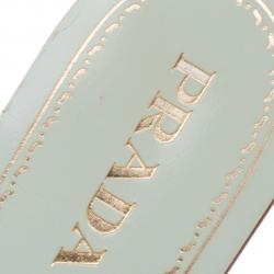Pre Owned Prada Mint Green Saffiano Leather Floral Embellished Flat Slides Size 38