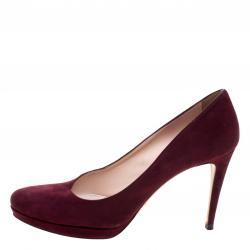 Pre Owned Prada Bordeaux Suede Platform Pumps Size 39.5