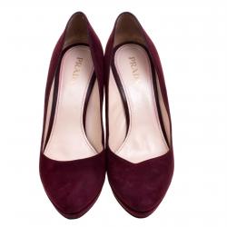 Pre Owned Prada Bordeaux Suede Platform Pumps Size 39.5