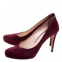 Pre Owned Prada Bordeaux Suede Platform Pumps Size 39.5