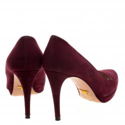 Pre Owned Prada Bordeaux Suede Platform Pumps Size 39.5