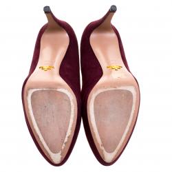Pre Owned Prada Bordeaux Suede Platform Pumps Size 39.5