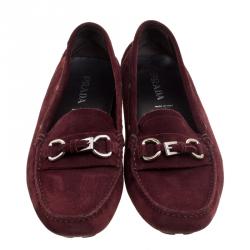 Pre Owned Prada Bordeaux Suede Loafers Size 39.5