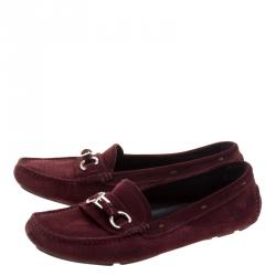 Pre Owned Prada Bordeaux Suede Loafers Size 39.5