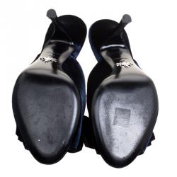 Pre Owned Prada Navy Blue Velvet Grosgrain Peep Toe Mules Size 40
