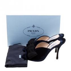 Pre Owned Prada Navy Blue Velvet Grosgrain Peep Toe Mules Size 40