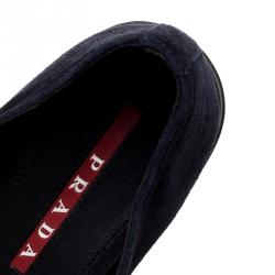 Pre Owned Prada Sport Navy Blue Suede Lace Up Sneaker Size 38.5