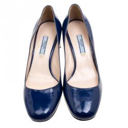 Pre Owned Prada Blue Patent Leather Pumps Size 39