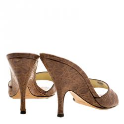 Pre Owned Prada Brown Alligator Mules Slides Size 37