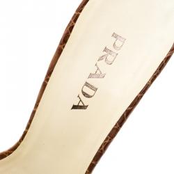 Pre Owned Prada Brown Alligator Mules Slides Size 37