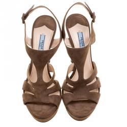 Pre Owned Prada Brown Suede Slingback Sandals Size 38.5