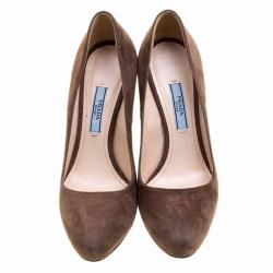 Pre Owned Prada Brown Suede Platform Pumps Size 36.5
