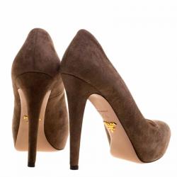 Pre Owned Prada Brown Suede Platform Pumps Size 36.5