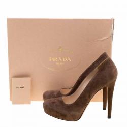 Pre Owned Prada Brown Suede Platform Pumps Size 36.5