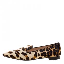 Pre Owned Prada Leopard Print Calf Hair Smoking Slippers Size 36.5