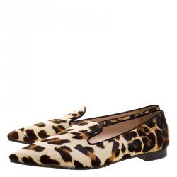 Pre Owned Prada Leopard Print Calf Hair Smoking Slippers Size 36.5