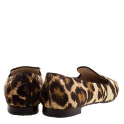 Pre Owned Prada Leopard Print Calf Hair Smoking Slippers Size 36.5