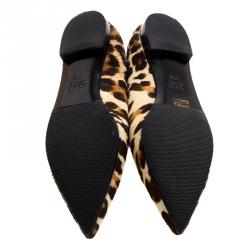 Pre Owned Prada Leopard Print Calf Hair Smoking Slippers Size 36.5