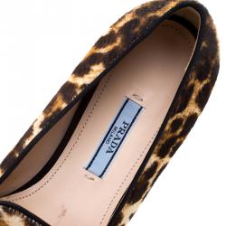 Pre Owned Prada Leopard Print Calf Hair Smoking Slippers Size 36.5