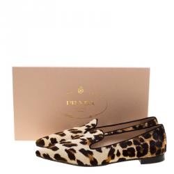 Pre Owned Prada Leopard Print Calf Hair Smoking Slippers Size 36.5