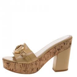 Pre Owned Prada Yellow Patent Leather Mules Sandals Size 38.5