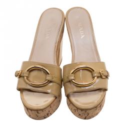 Pre Owned Prada Yellow Patent Leather Mules Sandals Size 38.5