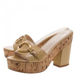 Pre Owned Prada Yellow Patent Leather Mules Sandals Size 38.5