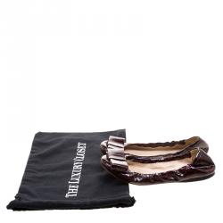 Pre Owned Prada Dark Burgundy Leopard Print Patent Leather Bow Ballet Flats Size 35.5