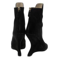 Pre Owned Prada Black Suede Peep Toe Wedge Ankle Boots Size 36