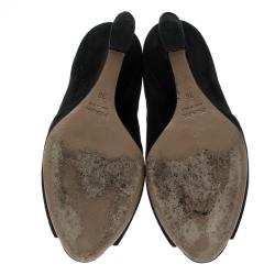 Pre Owned Prada Black Suede Peep Toe Wedge Ankle Boots Size 36