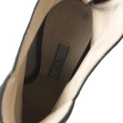 Pre Owned Prada Black Suede Peep Toe Wedge Ankle Boots Size 36