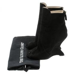 Pre Owned Prada Black Suede Peep Toe Wedge Ankle Boots Size 36