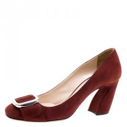 Pre Owned Prada Bordeaux Suede Buckle Pumps Size 38