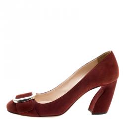 Pre Owned Prada Bordeaux Suede Buckle Pumps Size 38