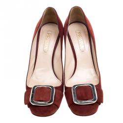 Pre Owned Prada Bordeaux Suede Buckle Pumps Size 38