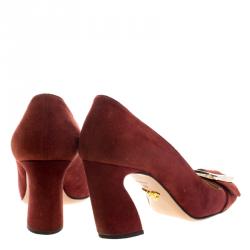 Pre Owned Prada Bordeaux Suede Buckle Pumps Size 38