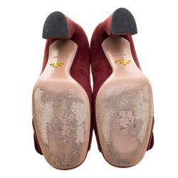 Pre Owned Prada Bordeaux Suede Buckle Pumps Size 38