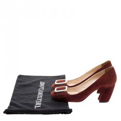 Pre Owned Prada Bordeaux Suede Buckle Pumps Size 38