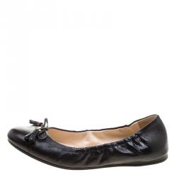 Pre Owned Prada Black Leather Bow Ballet Flats Size 38